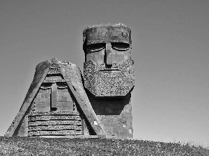 Two Statues, grass, Azerbaijan, Sky