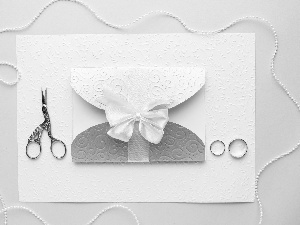 rings, marriage, beads, background, scissors, invitation