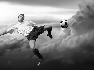 Ball, football, Sky, clouds, a man