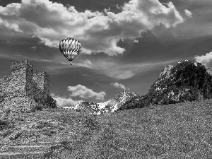 Balloon, rocks, Castle