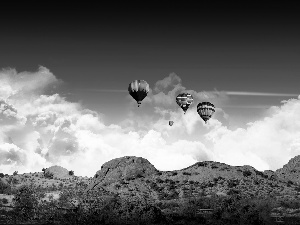 Balloons, Desert, rocks