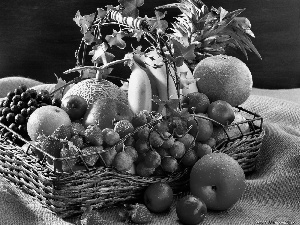 bananas, Grapes, fruits, apples, basket