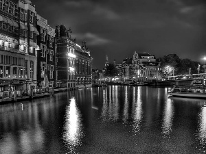 Venice, River, Barges, night