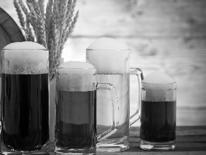 glass, Beer, mousse, barrel, Mugs, four