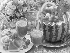 basket, watermelon, cocktail