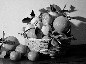 basket, lemons, orange