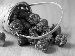 basket, scattered, strawberries