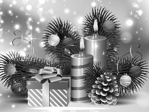 baubles, Present, decoration, Christmas, 2D Graphics, candles