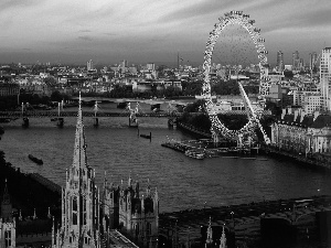 Big Ben, London Eye, town, London, panorama