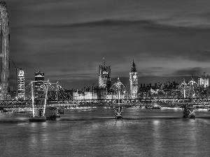 bridge, thames, Big Ben, London Eye, Palace of Westminster