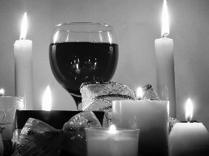 Candles, glass, Wine