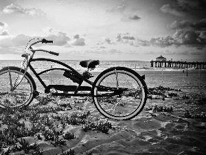 sea, clouds, Bike, Beaches