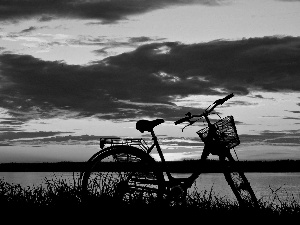 west, lake, Bike, sun