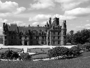 trees, Castle, blue, Sky, viewes, Garden