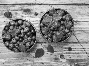 blueberries, Fruits, Bowls, board, Leaf, raspberries