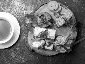 cookies, board, tea, Present, hand