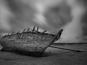 clouds, Old, Boat, Beaches