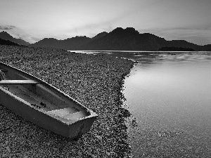 Boat, lake, Mountains