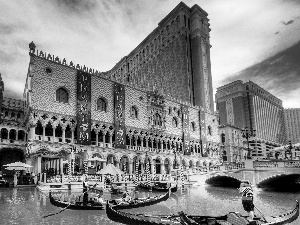 Hotel hall, water, boats, Las Vegas