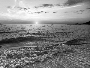 vessels, Waves, west, Island, sea, Boats, sun