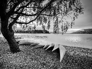 boats, lake, trees