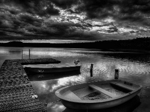 west, lake, boats, sun