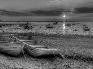 west, sea, boats, sun