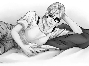 Glasses, Book, Blonde, face, girl