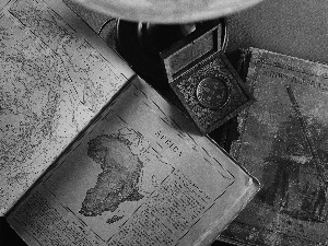 Book, atlas, compass
