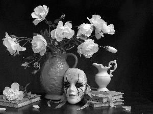 rouge, bouquet, Books, composition, Mask, white