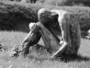 sculpture, Man and the Birds, Poznań, botanical garden, Poland