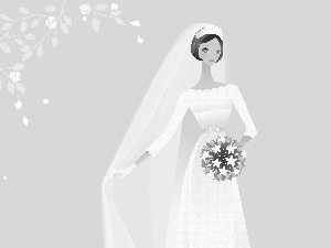 White, lady, bouquet, veil, Dress, young