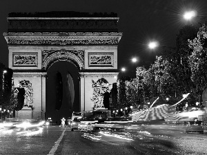 France, field, triumphal, Elysees, Paris, Bow, Night