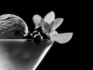 blueberries, leaves, knob, Bowl, ice cream