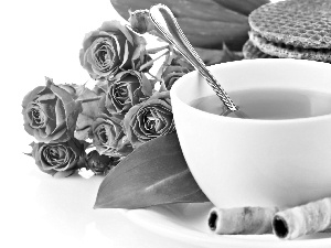 tea, roses, breakfast, Cookies