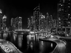 Dubaj, clouds, bridge, skyscrapers