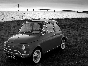 Red, River, bridge, Fiat 500