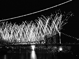 fireworks, bridge, New Year