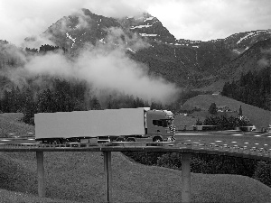 bridge, Mountains, Fog