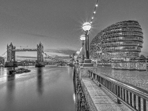 bridge, London, town, light, panorama