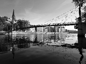 panorama, River, bridge, town