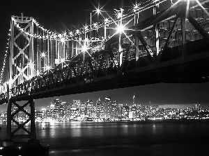 bridge, River, Night, Floodlit, San Francisco