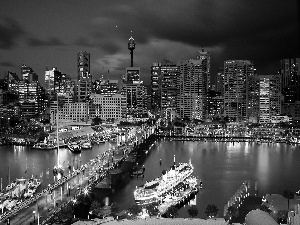 bridge, River, Australia, skyscrapers, Sydney