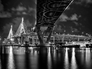 bridge, Thailand, night, sea, Bangkok