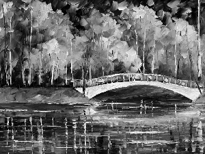 bridges, Pond - car, Afremov, Park, Leonid