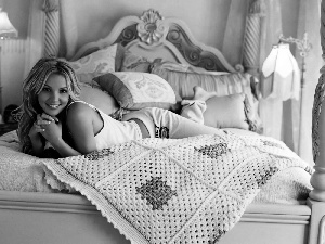 White Bed, smiling, Britney Spears