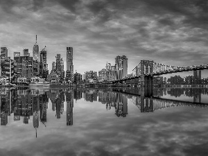 Great Sunsets, New York, skyscrapers, Brooklyn Bridge, New York, The United States, River, East River Strait, Brooklyn Bridge