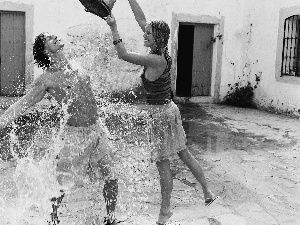 bucket, Watering, a man, water, Women