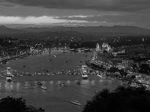 River Danube, Hungary, parliament, Night, Chain Bridge, Budapest