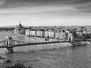 Chain Bridge, vessels, Budapest, River Danube, Hungary